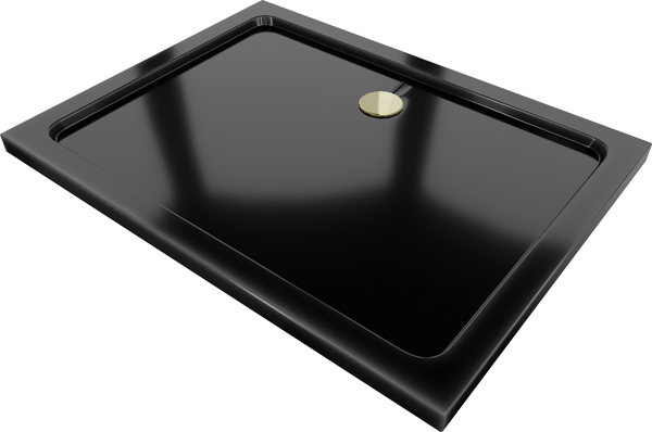 Mexen Flat rektangulær brusekar slim 110 x 100 cm, sort, afløb gyldent - 40701011G