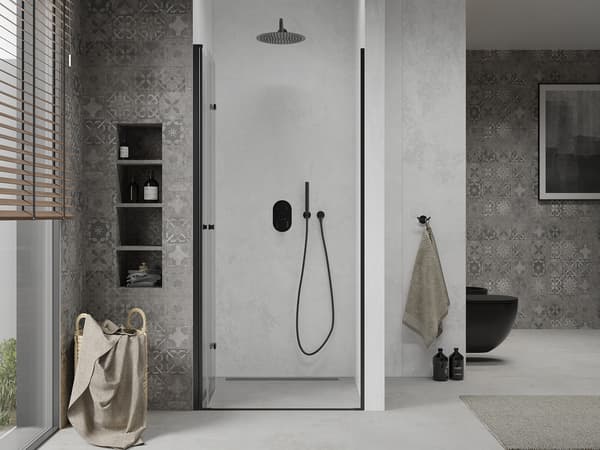Mexen Lima foldbare bruseforhængsdøre 90 cm, transparent, sort - 856-090-000-70-00