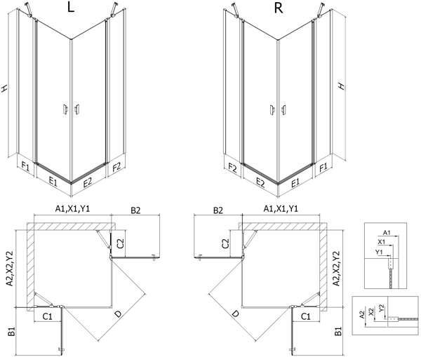 Mexen Mist Duo brusekabine hængslede 75 x 75 cm, transparent, sort - 8A4-075-075-70-00