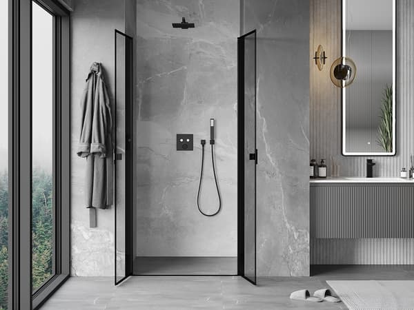 Mexen Mist svingbare brusedøre 75 cm, sort ramme, sorte - 8A7-075-000-70-70
