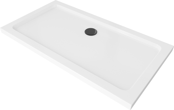 Mexen Flat rektangulær slim brusekar 140 x 70 cm, hvid, sort afløb - 40107014B