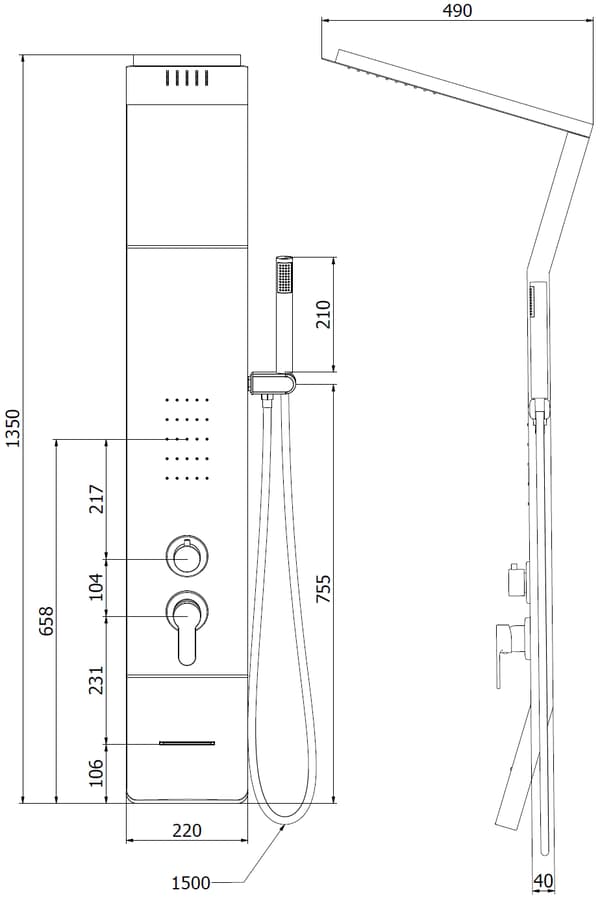 Mexen Yap duschpanel, svart/krom - 7612-02-77
