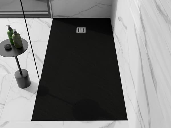 Mexen Stone+ rektangulær kompositbrusebund 160 x 70 cm, sort - 44707016