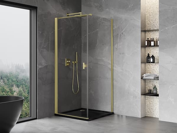 Mexen Mist-B pendelduschkabin 80 x 80 cm, transparent, borstad guld - 8A2T-080-080-55-00