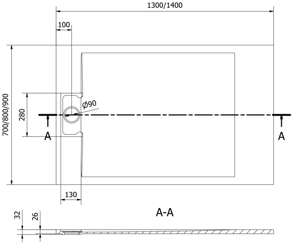 Mexen Otto rektangulär duschbricka SMC 140 x 80 cm, vit - 4N108014
