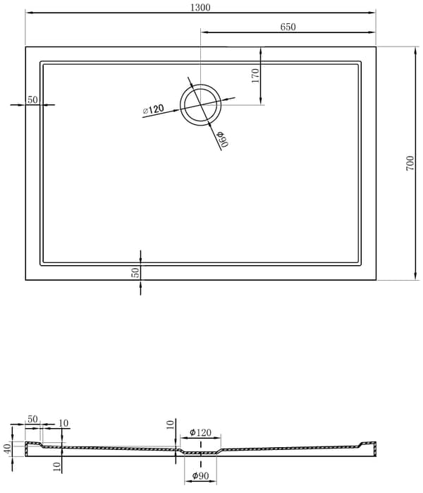 Mexen Flow rektangulær slim brusekar 130 x 70 cm, sort mat - 46R707013