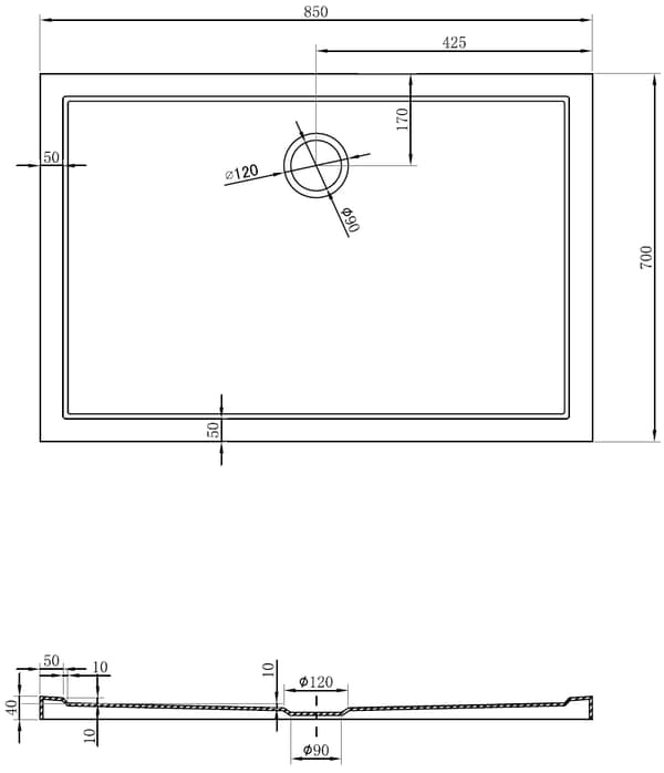 Mexen Flow rektangulær slimbakke 85 x 70 cm, sort mat - 46R707085
