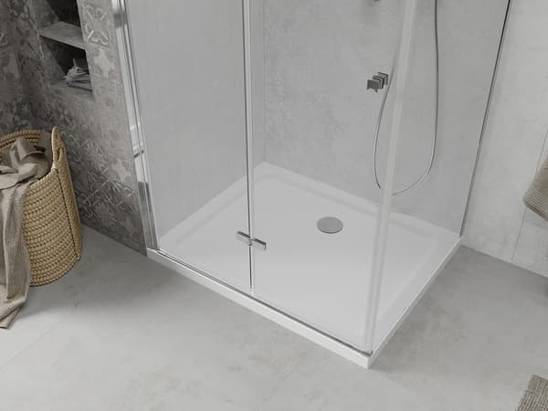 Mexen Lima fällbar duschkabin 100 x 80 cm, transparent, krom + flat duschkar - 856-100-080-01-00-4010