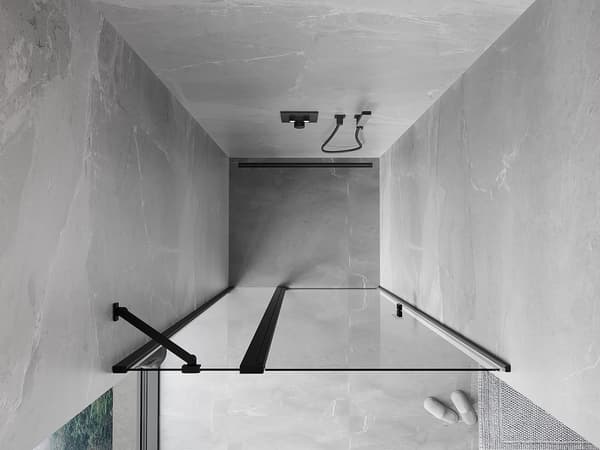 Mexen Mist 90 cm vippe-brusedør, transparent, sort - 8A4-090-000-70-00