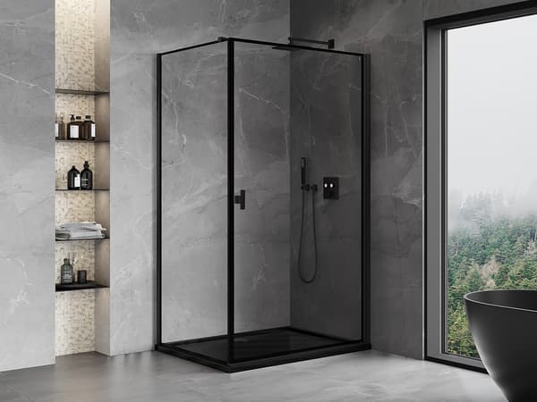 Mexen Mist-B hængslet brusekabine højre 90 x 80 cm, sort ramme, sort - 8A2T-090-080-70-70-P
