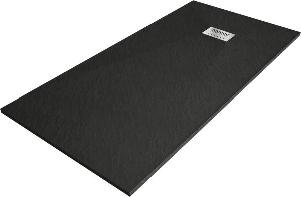 Mexen Hugo rektangulær SMC-bruserbakke 170 x 80 cm, sort, inox-dæksel - 42708017-X