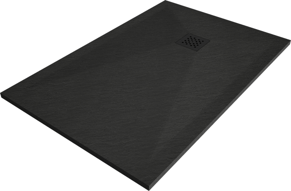 Mexen Stone+ rektangulær kompositbrusebund 120 x 70 cm, sort, sort cover - 44707012-B