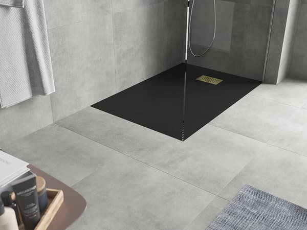 Mexen Hugo rektangulær brusekar SMC 100 x 70 cm, sort, gylden dækplade - 42707010-G