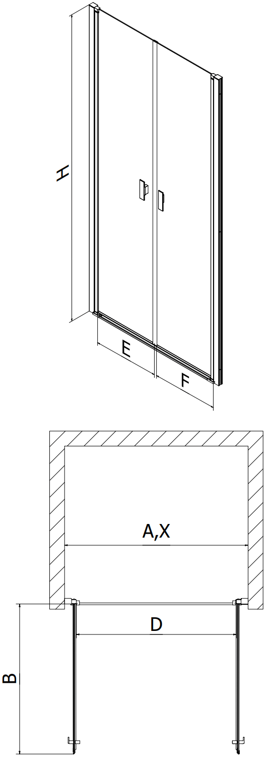 Mexen Mist svingbare brusedøre 75 cm, sort ramme, sorte - 8A7-075-000-70-70