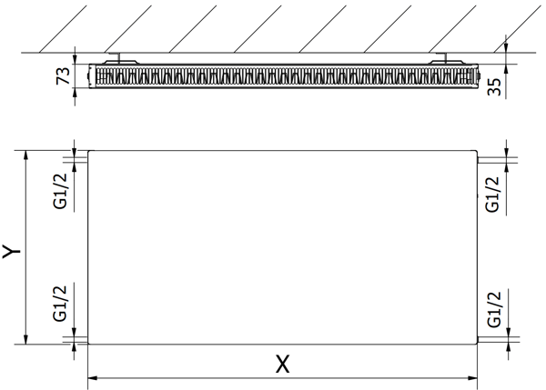 Mexen CF21 Flat pladeradiator 900 x 400 mm, sideforbindelse, 636 W, hvid - W421F-090-040-00