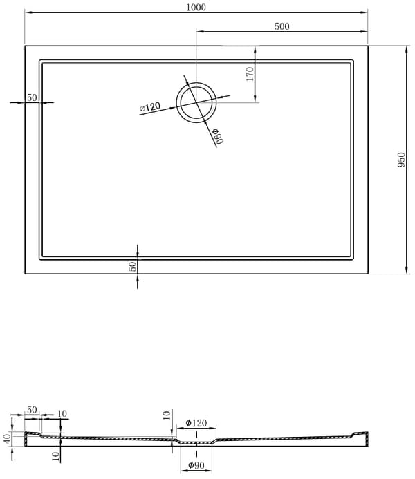 Mexen Flow rektangulær slim bruserbakke 100 x 95 cm, sort mat - 46R709510