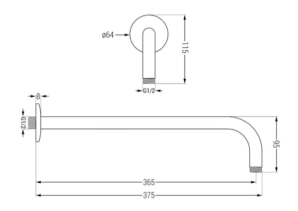 Mexen väggmonterad duscharm 40 cm krom - 79211-00