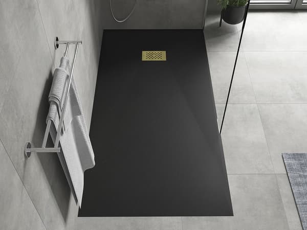 Mexen Hugo rektangulær brusekar SMC 170 x 90 cm, sort, dækplade guld - 42709017-G