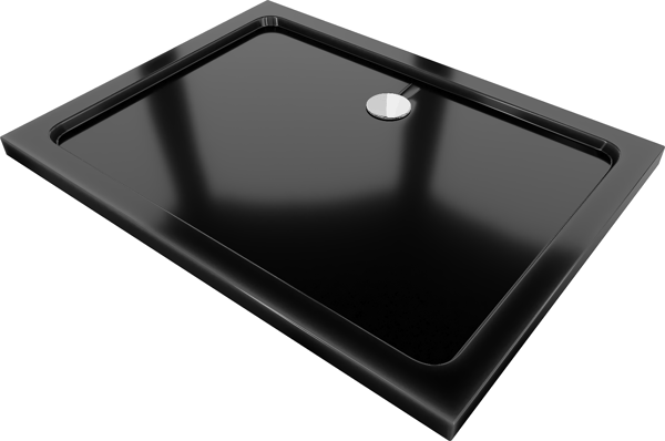 Mexen Flat rektangulær slim brusekar 100 x 80 cm, sort, krom afløb - 40708010