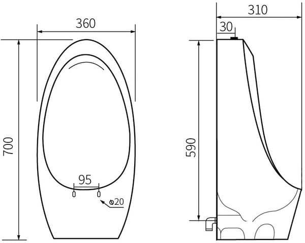 Mexen Lucas hængende urinal, sort mat - 37027070