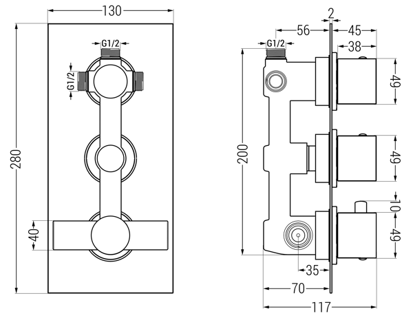 Mexen Cube termostatisk 3-vejs badekar-bruser armatur, guld - 77503-50