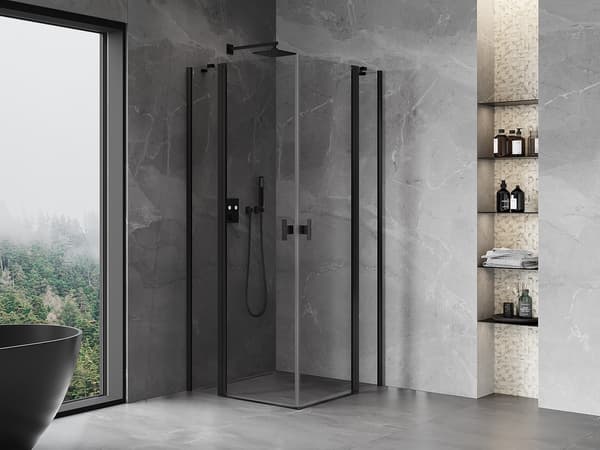 Mexen Mist Duo svingdør brusekabine 85 x 85 cm, transparent, sort - 8A4-085-085-70-00