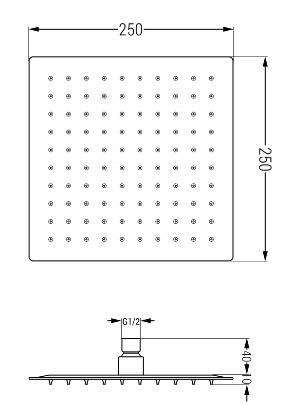 Mexen Slim bruserhoved 25 x 25 cm, sort - 79125-70
