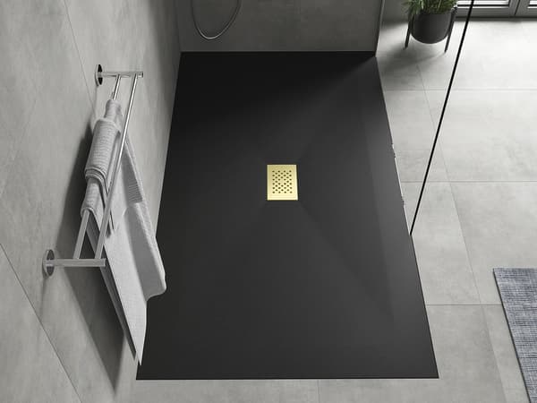 Mexen Hugo rektangulær bruserbakke SMC 150 x 100 cm, sort, afløbsdæksel i guld - 42701015-G