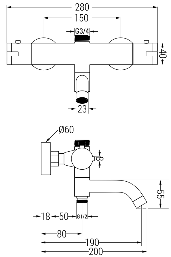 Mexen Kai termostatisk badekar-bruserarmatur, sort - 77900-70