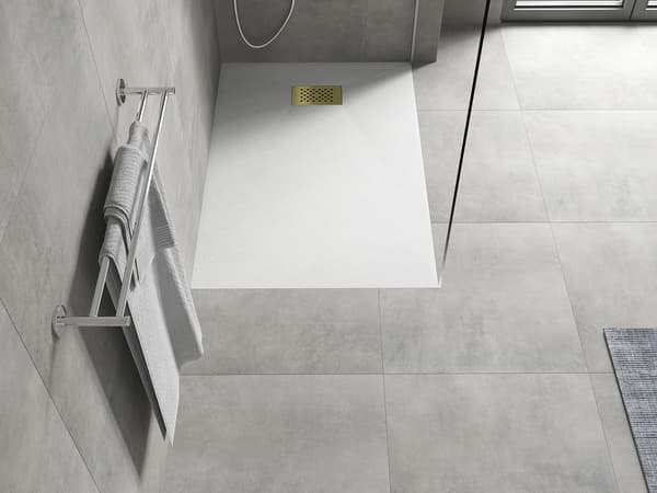 Mexen Hugo rektangulär SMC-duschkar 130 x 70 cm, vit, guldlock - 42107013-G