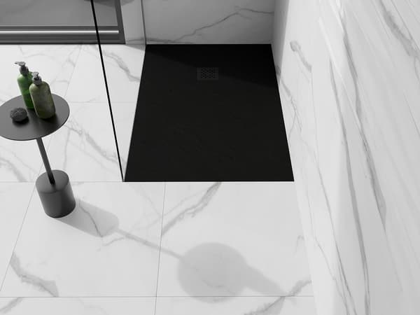 Mexen Stone+ rektangulær kompositbrusekar 130 x 80 cm, sort, sort dækplade - 44708013-B