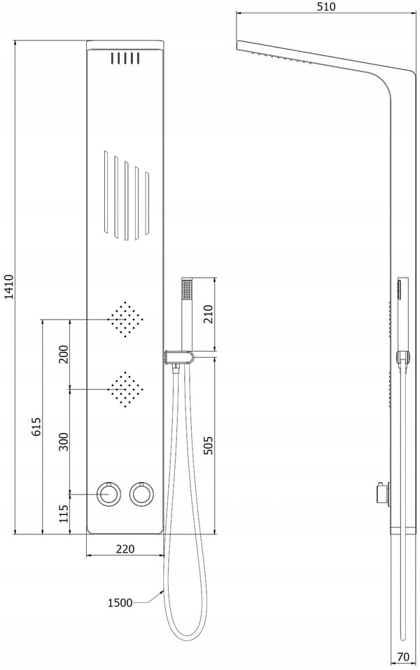 Mexen Navas duschpanel, svart - 7627-02-70