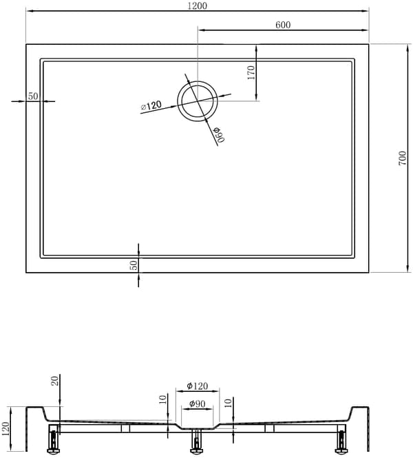 Mexen Flow+ rektangulær brusebakke 120 x 70 cm, sort mat - 46R707012H