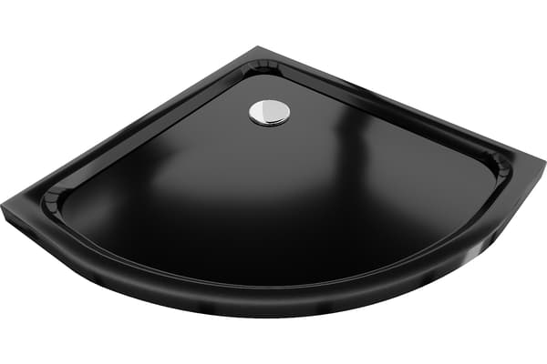 Mexen Flat halvrund slim bruserbakke 80 x 80 cm, sort, krom sifon - 41708080