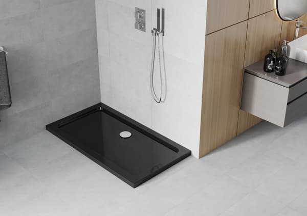 Mexen Flat rektangulär slim duschkar 130 x 70 cm, svart, krom avlopp - 40707013