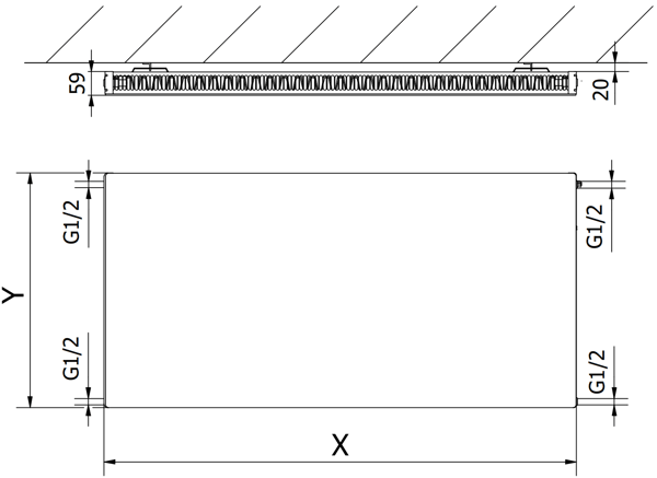 Mexen CF11 Flad pladeradiator 400 x 800 mm, sideforbindelse, 444 W, hvid - W411F-040-080-00