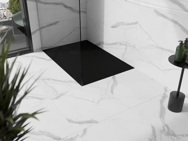 Mexen Stone+ rektangulær komposit bruserbakke 100 x 80 cm, sort, sort dæksel - 44708010-B