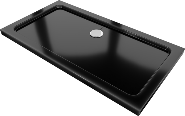 Mexen Flat rektangulær slim brusekar 140 x 70 cm, sort, sifon krom - 40707014