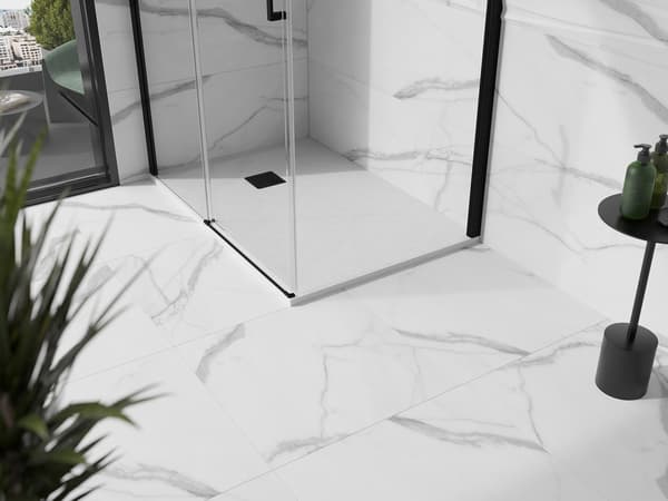 Mexen Stone+ rektangulær kompositbruser 80 x 70 cm, hvid, sort cover - 44107080-B
