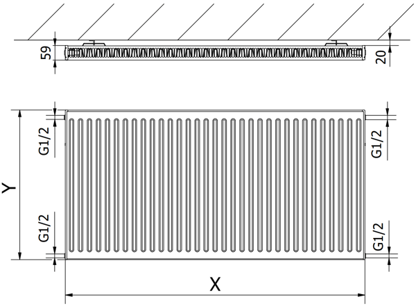 Mexen C11 pladeradiator 900 x 1000 mm, sideforbindelse, 1273 W, hvid - W411-090-100-00