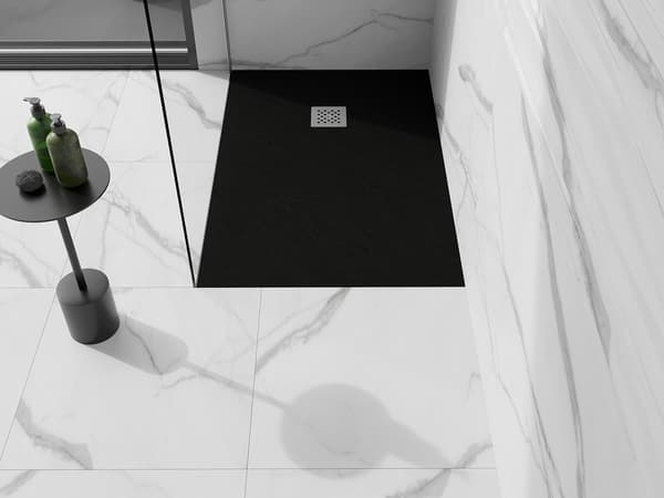 Mexen Stone+ rektangulær kompositbruser 120 x 100 cm, sort - 44701012