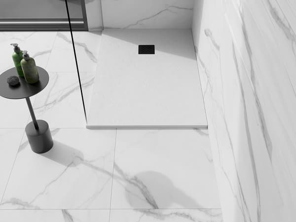 Mexen Stone+ rektangulär kompositduschbas 140 x 90 cm, vit, svart täcklock - 44109014-B