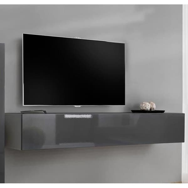 TV-möbel - Berit - 180x30 - Grå - Rektangulär - Blank - Modern - Design