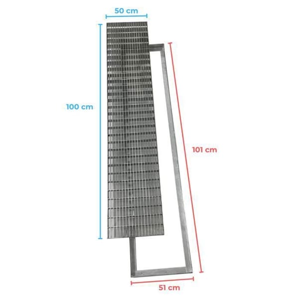 EINSIDE Rektangulär Grill i Galvaniserat Stål Anti-Talon med Ram, 50 x 100 cm