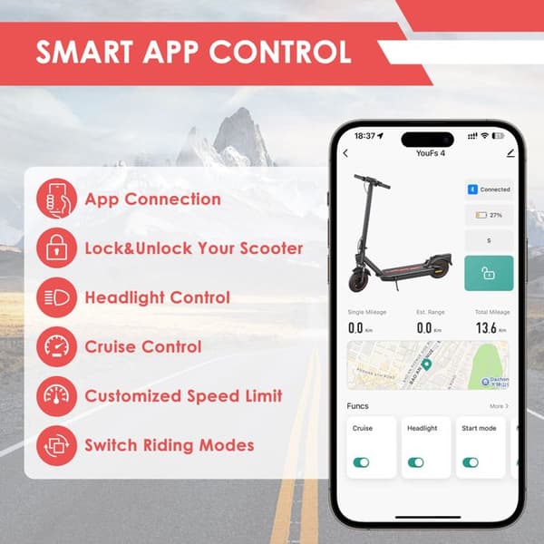 El-scooter OOK-TEK MAX, Batteri 36V 13Ah, 10", Dubbel fjädring, Grå
