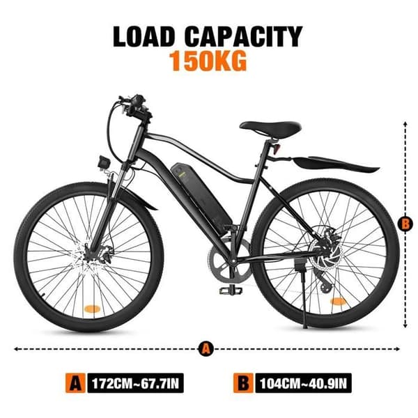 Stads elcykel EB3, batteri 36 V 10,4 Ah, räckvidd 75-100 km, svart