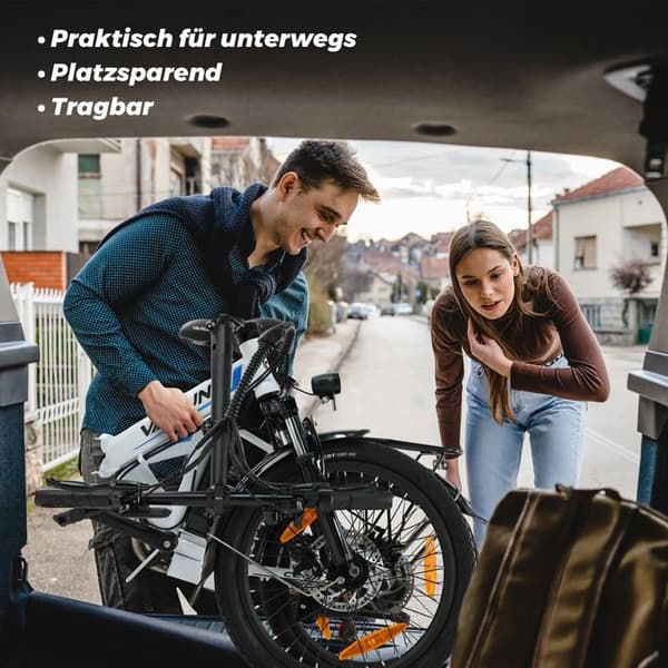 Fällbar Elcykel för Stad 20'' VARUN C20-1 PRO, Batteri 48V 13Ah, 7 Växlar, Vit