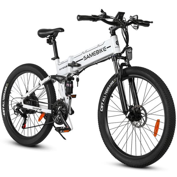 Fällbar elcykel SAMEBIKE LO26-II-YD, 48 V 14 Ah, hydrauliska bromsar, vit