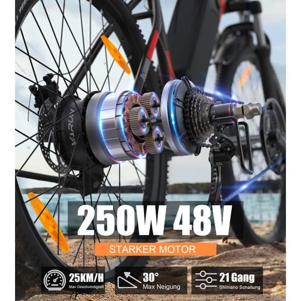 Elcykel VARUN M27-1 Pro, 27,5”, Mobilapp, Röd