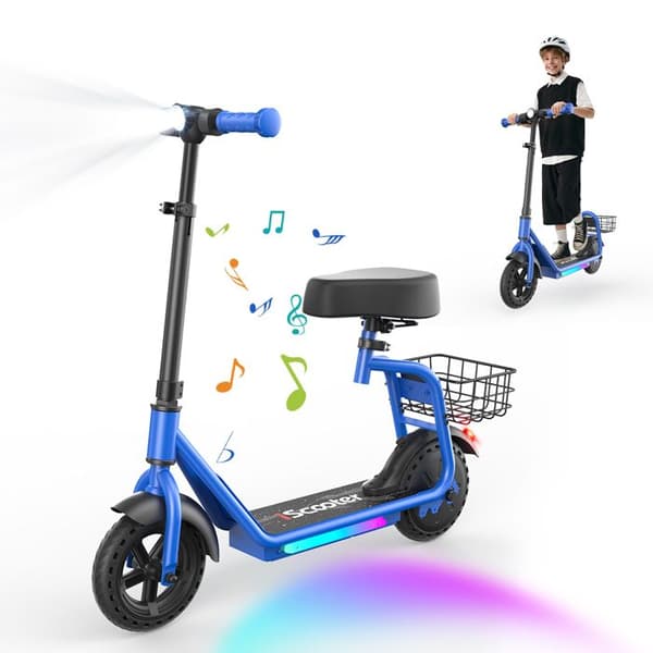 El-scooter för barn med sadel och korg iScooter iK7, Blå